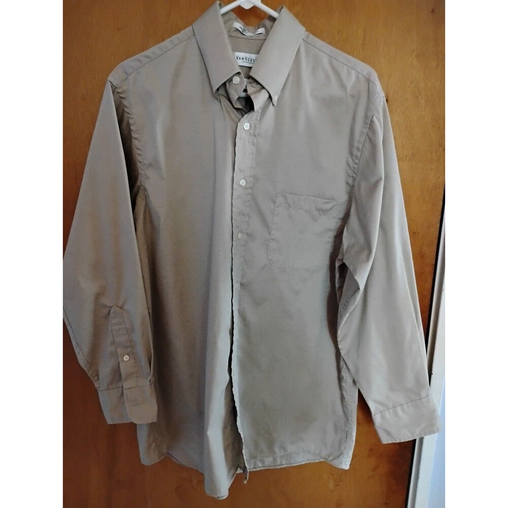 VanHeusen Tan Long Sleeve Button Down Cotton Blend Work Casual Shirt Size 16
